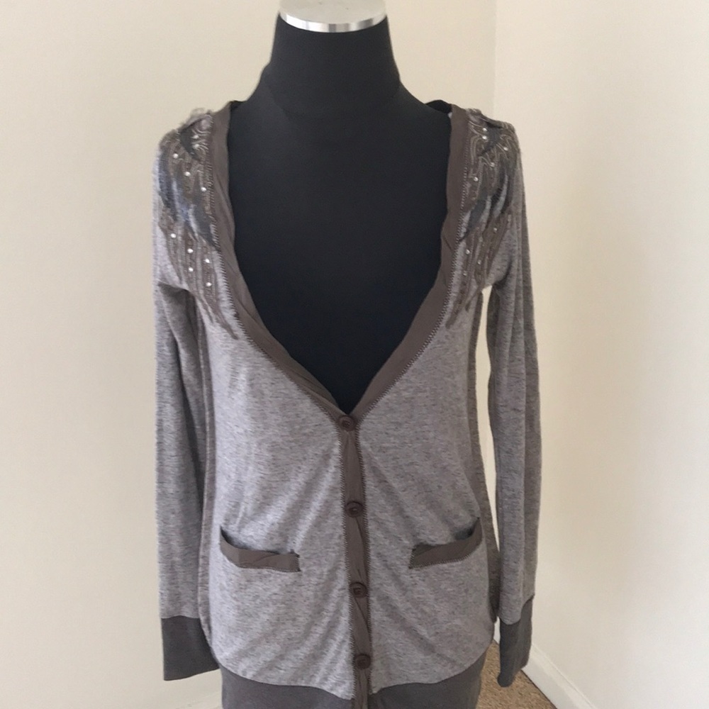 NWT! MISS ME Size S Embellished Brown Combo Cardigan